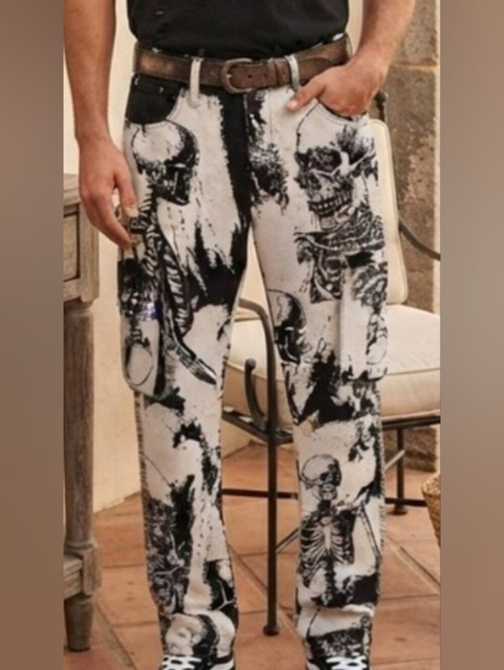 Rebel Black and White Skeleton Print Men’s Pants